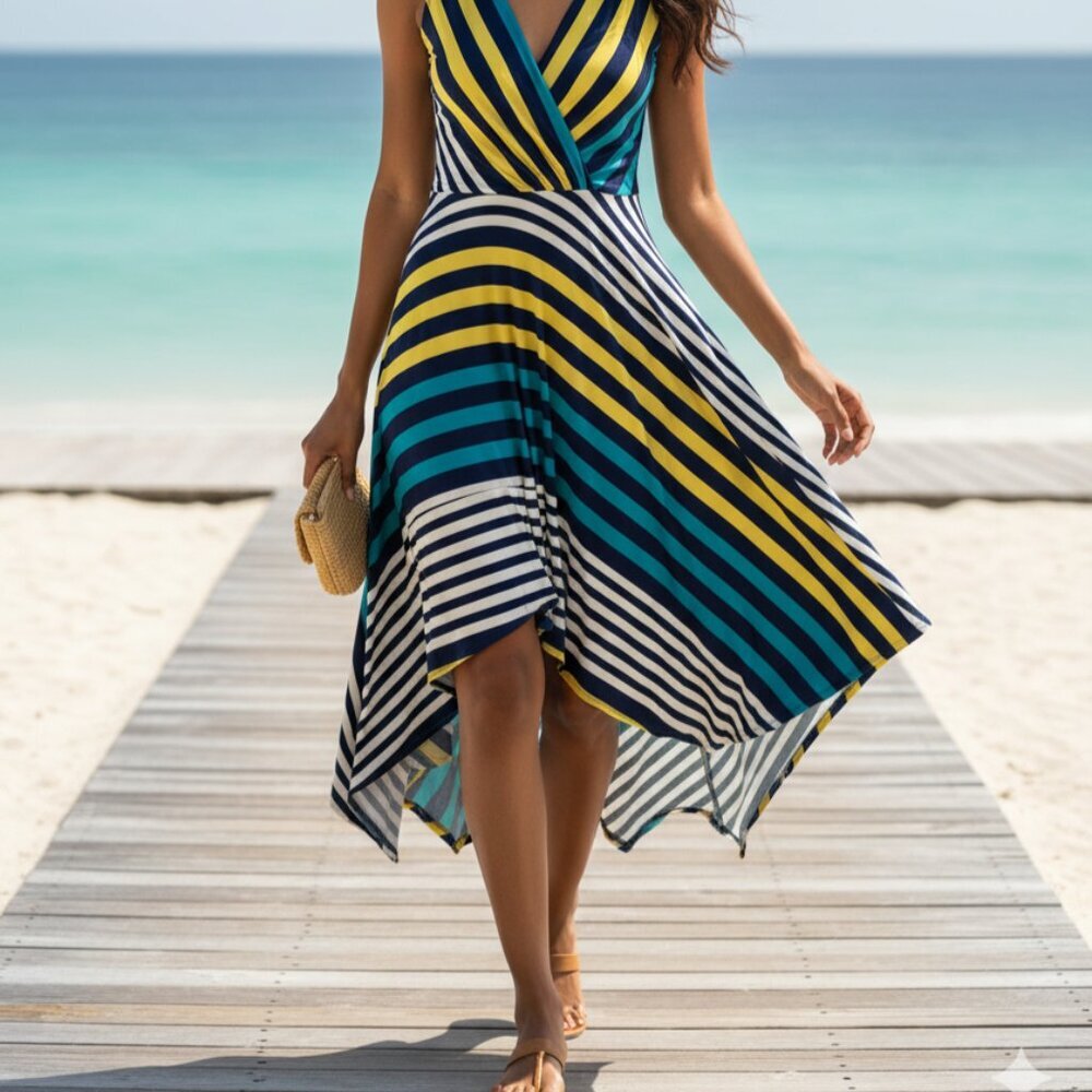 Sangria Striped Handkerchief Hem Dress